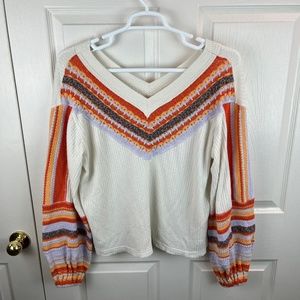 Free People Copenhagen Thermal V-Neck Top Colorful Size Small